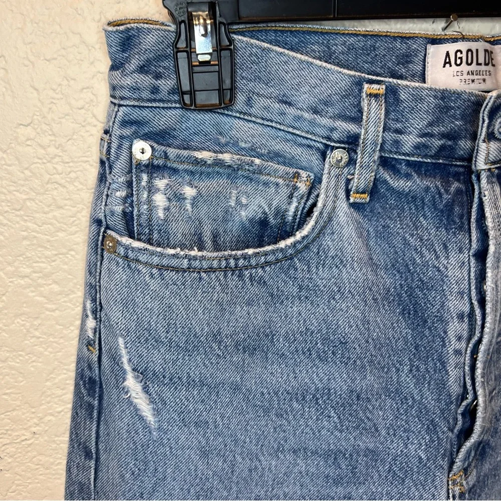 AGOLDE 90s Distressed Straight-Leg Blue Jeans High Rise Loose Fit Size 26 - Picture 12 of 16